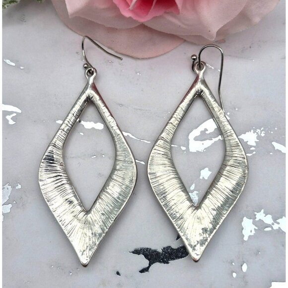 Silver Tone Black Enamel & Rhinestone Statement Dangle Drop Earrings Pierced - Picture 4 of 5